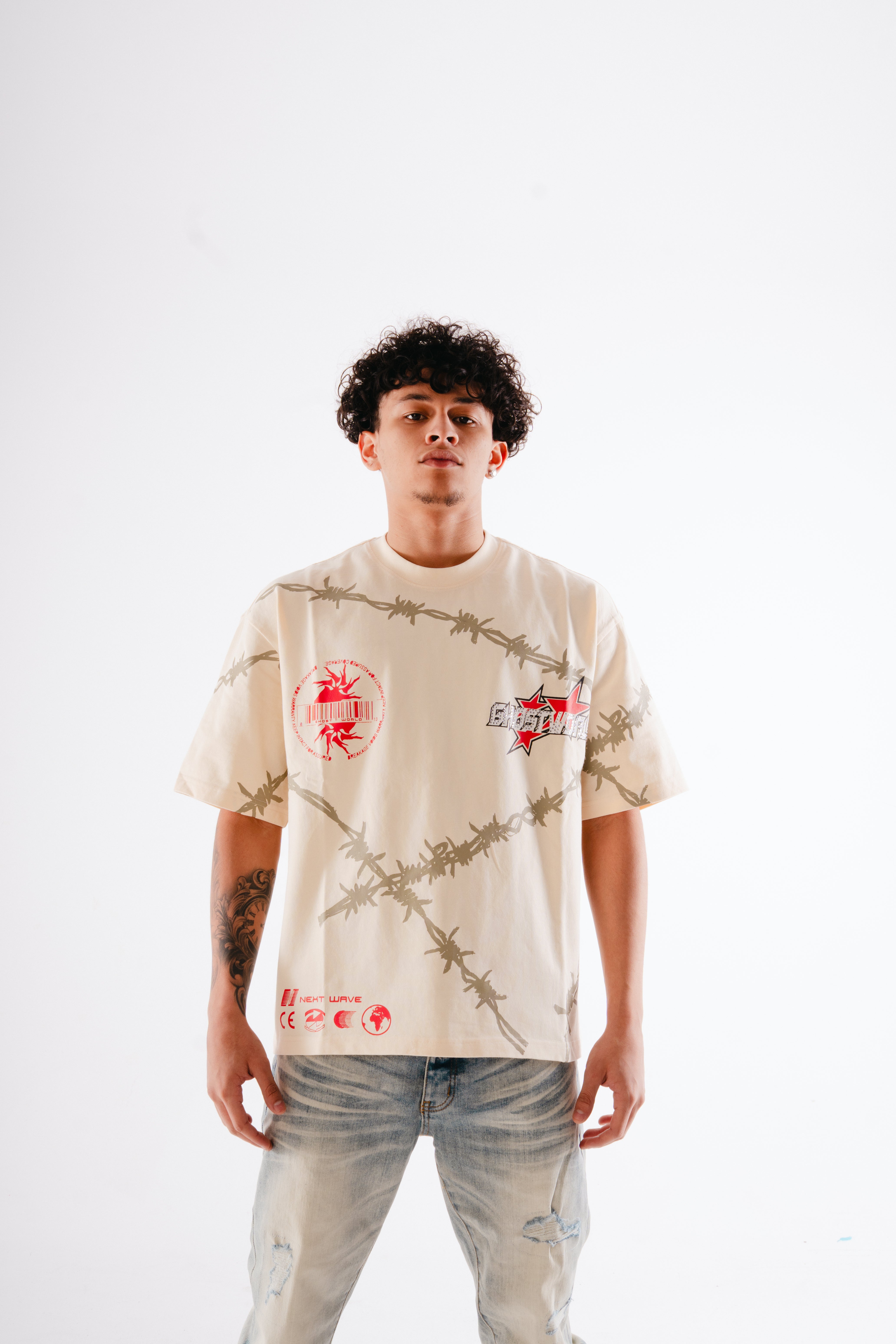 GHST WRLD Barbed Wire Wrap Tee – Bone – Amorica NYC