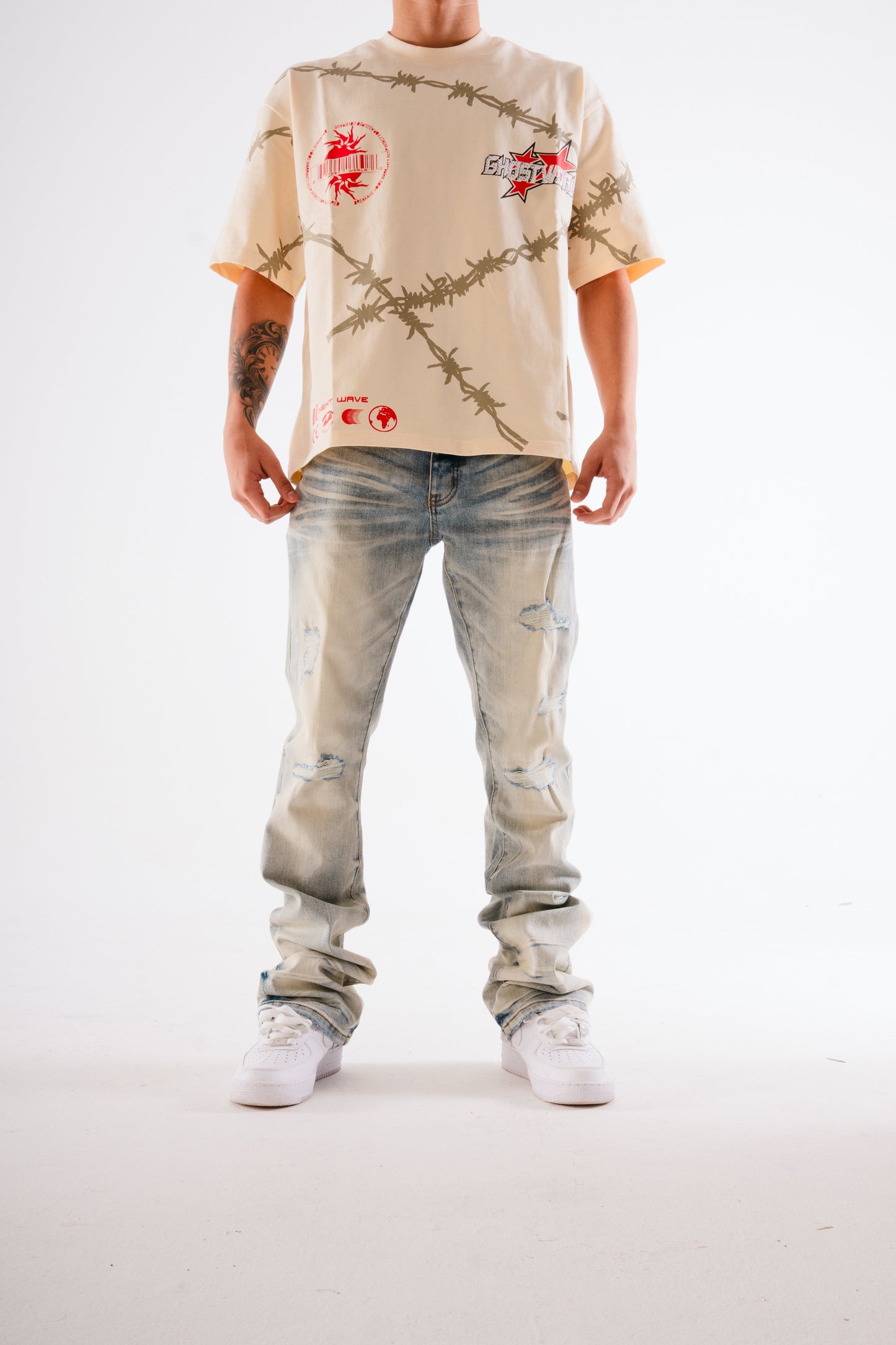 GHST WRLD Frost Stacked Flare Jeans – Ice Wash