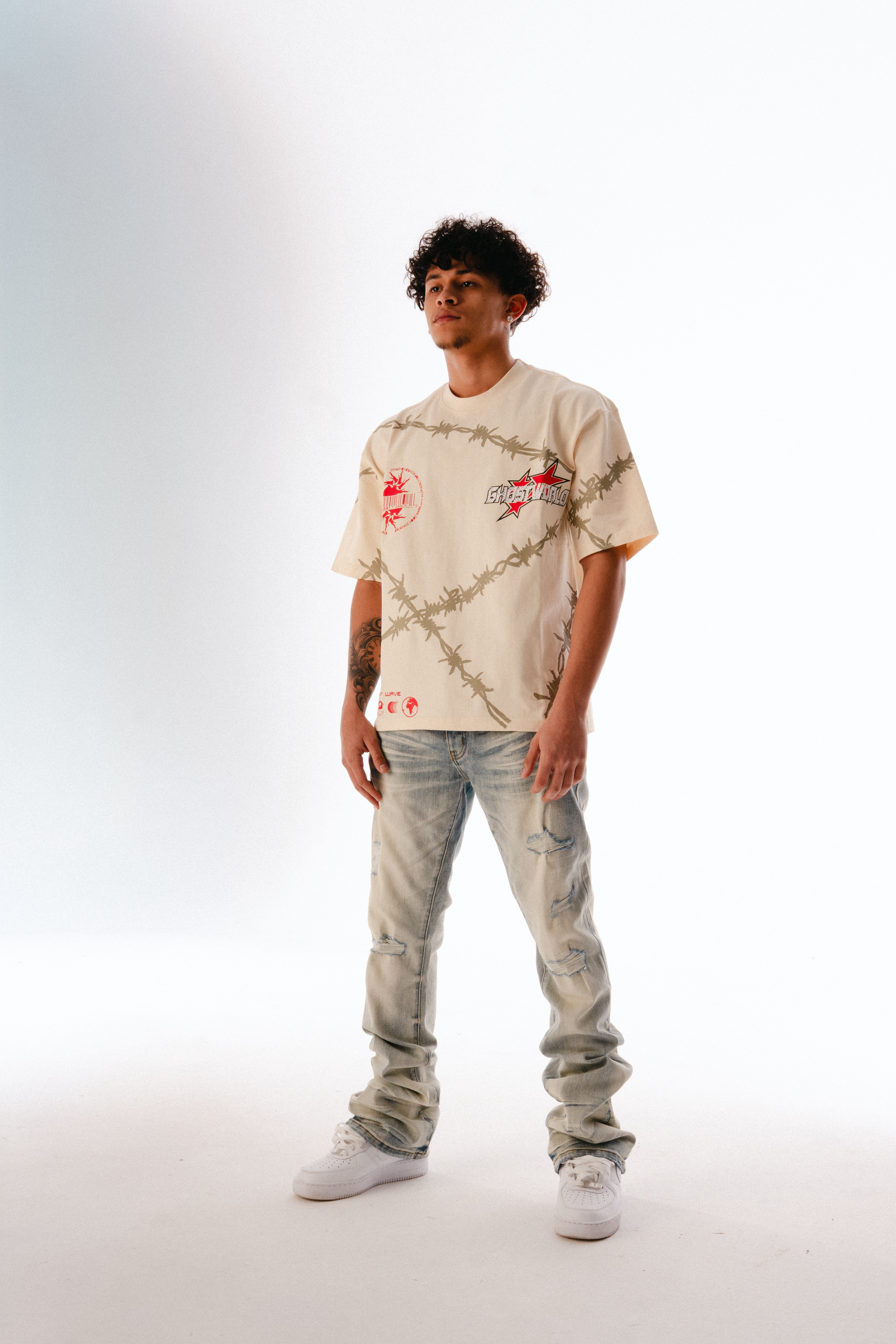 GHST WRLD Barbed Wire Wrap Tee – Bone – Amorica NYC